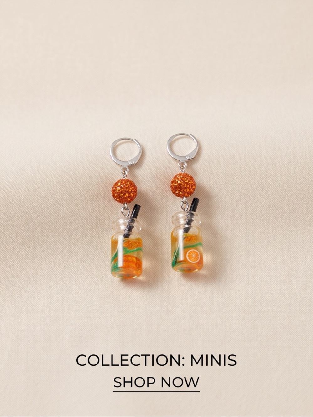 Orange Summer Drink Dangle Earrings - Picture 4 of 7